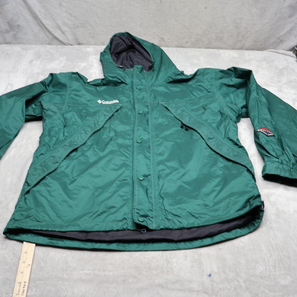 Columbia Jacket Mens Large Green Waterproof Packable Rain Wind 3in1 Shell VTG